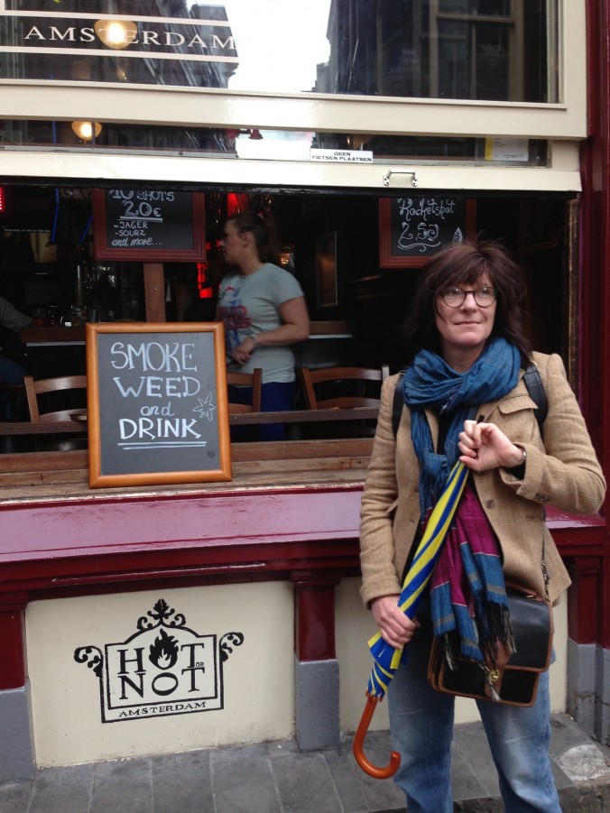 Amsterdam sign outside of hash shop