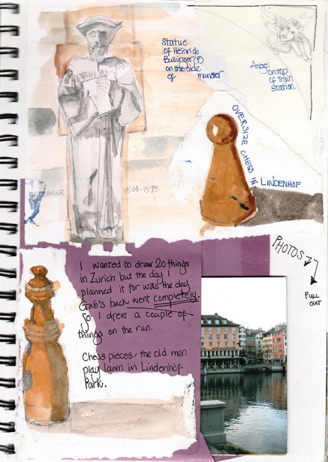 Illustrated journal page Zurich Lindenhof hill