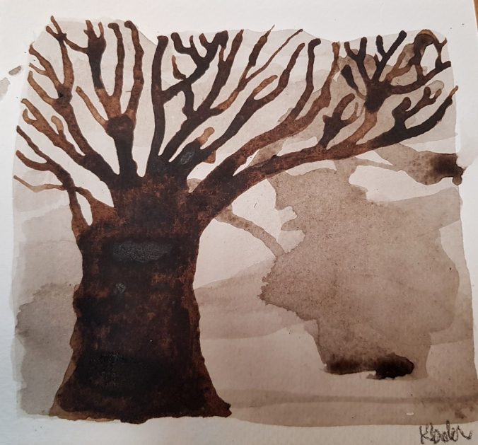 walnut ink tree painting